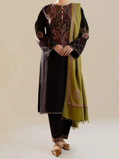 3PC PURE DHANAK HEAVY EMBROIDERED