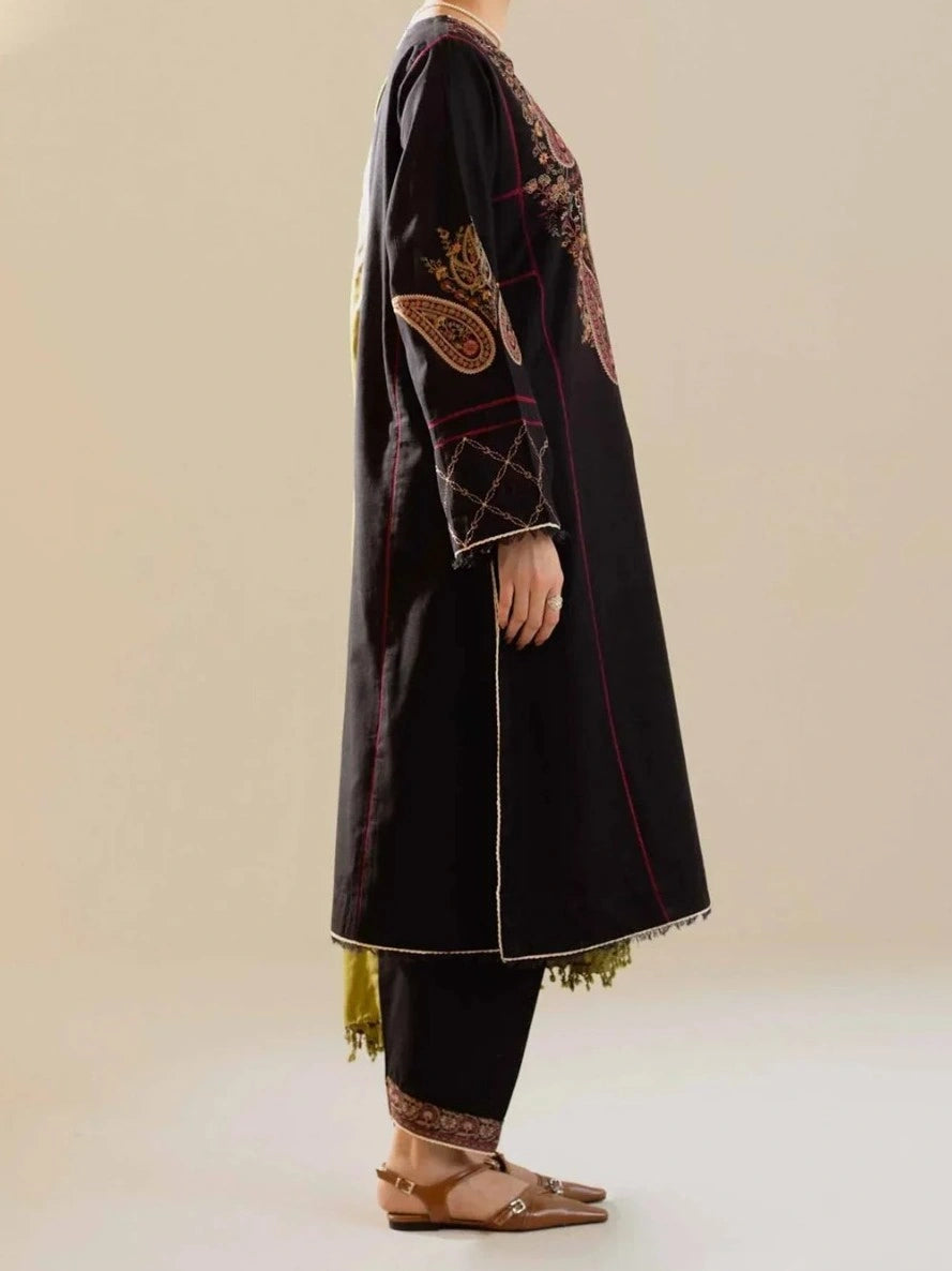 3PC PURE DHANAK HEAVY EMBROIDERED