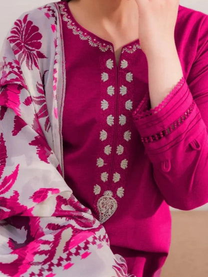 3PC PURE DHANAK HEAVY EMBROIDERED