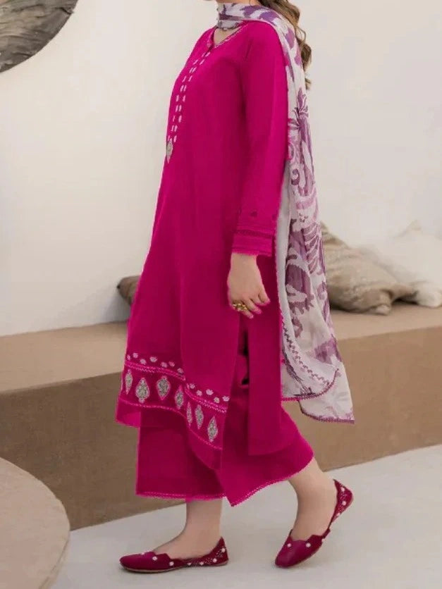 3PC PURE DHANAK HEAVY EMBROIDERED