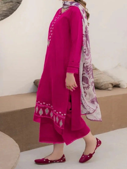 3PC PURE DHANAK HEAVY EMBROIDERED