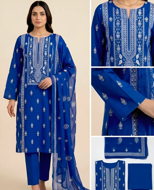 3PC PURE LAWN HEAVY. EMBROIDERED