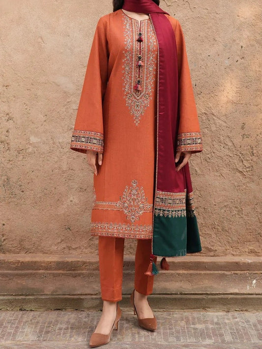 3PC PURE DHANAK HEAVY EMBROIDERED