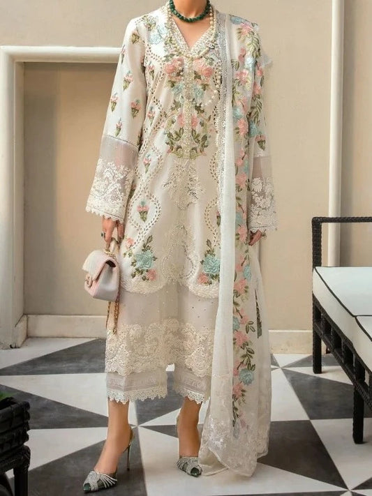 3PC PURE DHANAK HEAVY EMBROIDERED