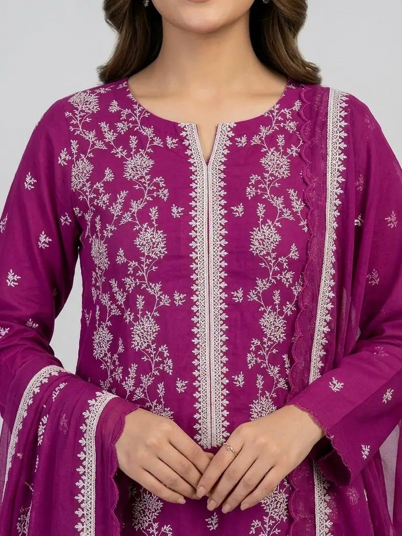3PC PURE LAWN HEAVY. EMBROIDERED