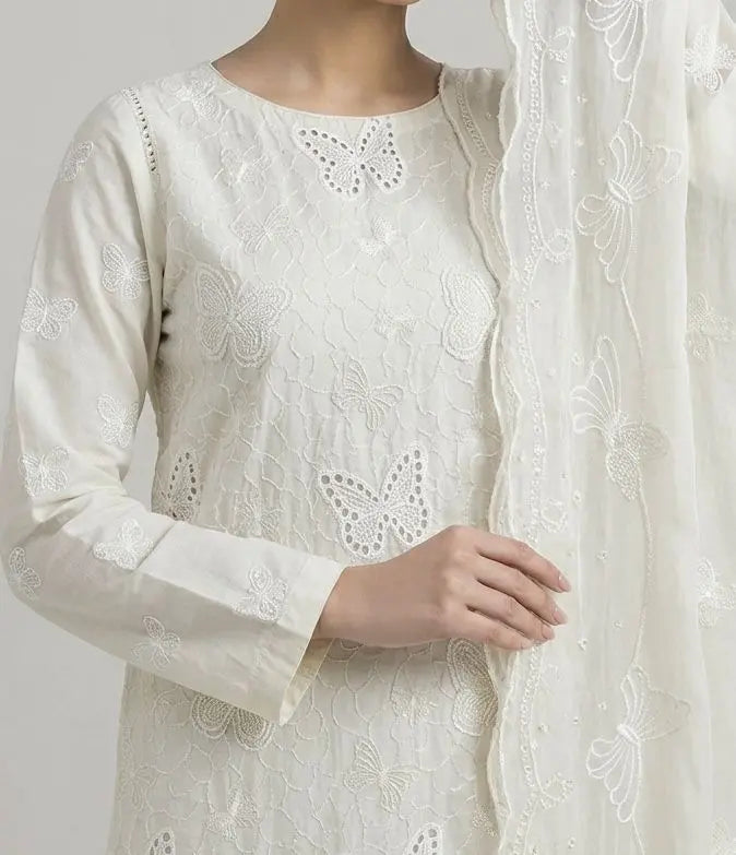 3PC PURE. LAWN .HEAVY EMBROIDERED
