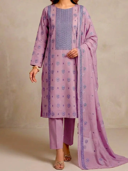 3PC PURE LAWN HEAVY. EMBROIDERED