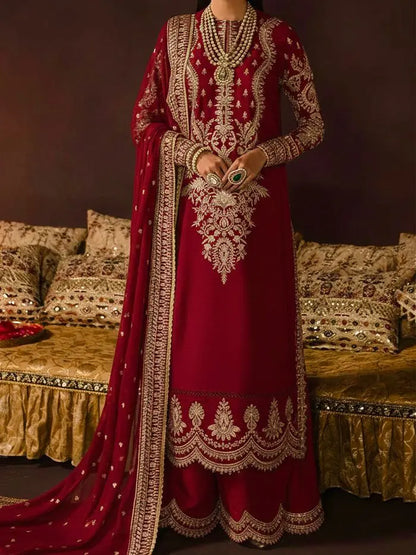 4PC RAW SILK FANCY SUIT FULLY EMBROIDERED WORK