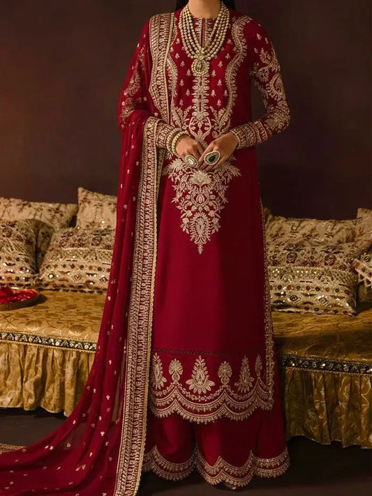 4PC RAW SILK FANCY SUIT FULLY EMBROIDERED WORK