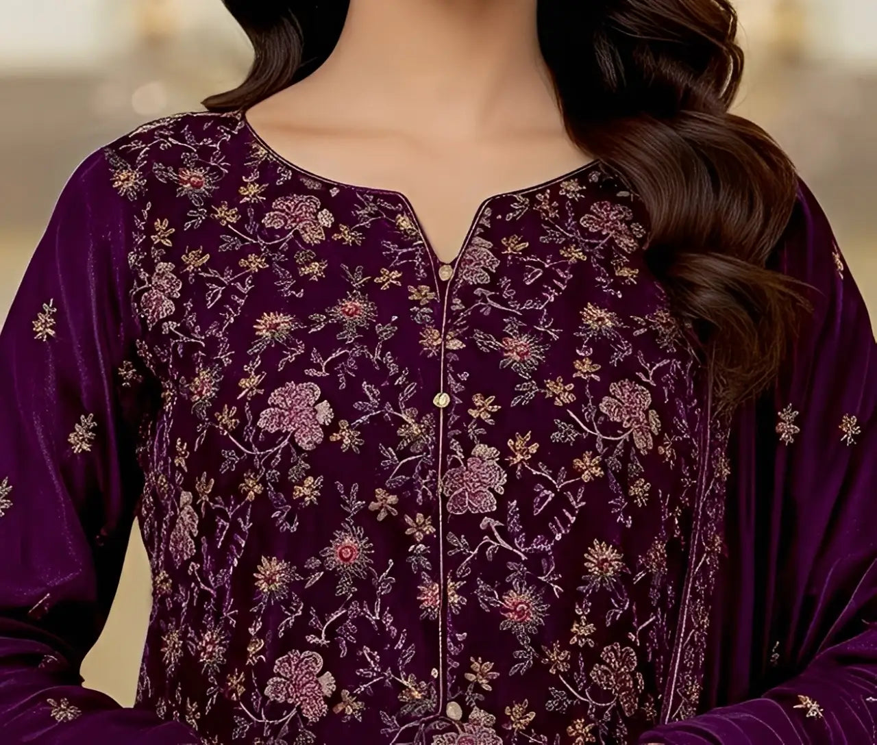 3PC PURE VELVET FANCY HEAVY EMBROIDERED