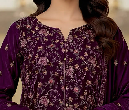 3PC PURE VELVET FANCY HEAVY EMBROIDERED