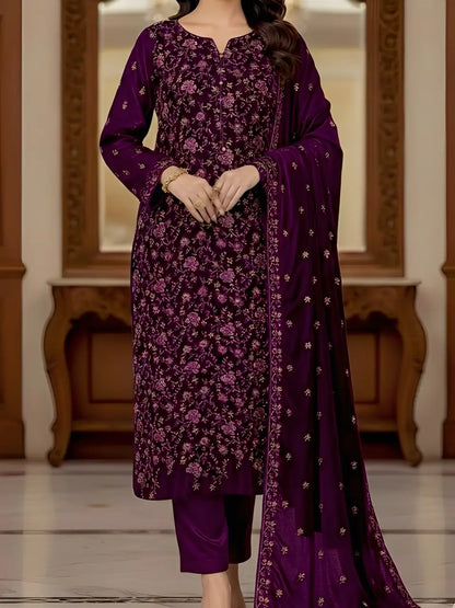 3PC PURE VELVET FANCY HEAVY EMBROIDERED