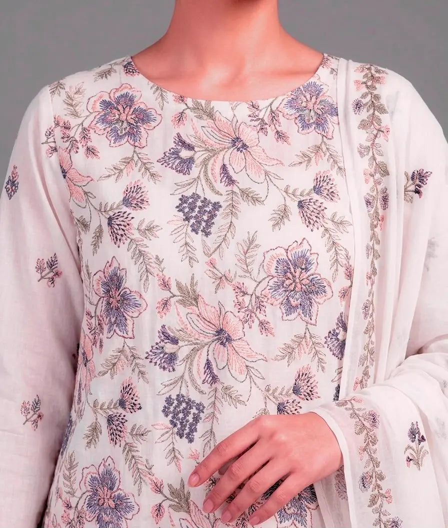 3PC PURE LAWN HEAVY. EMBROIDERED
