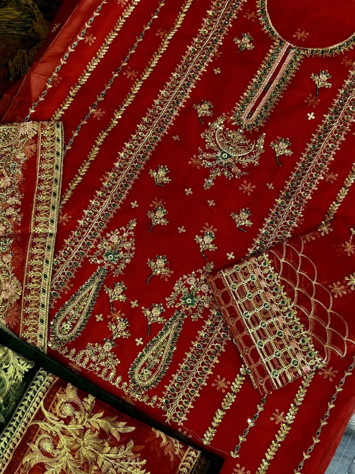 4PC RED FANCY HEAVY EMBROIDERY WORK PREMIUM STUFF
