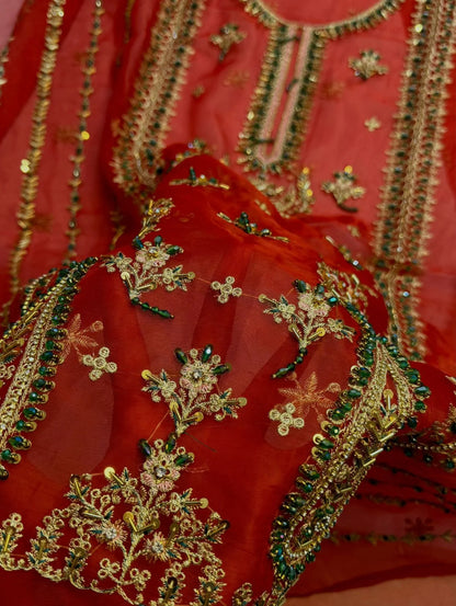 4PC RED FANCY HEAVY EMBROIDERY WORK PREMIUM STUFF