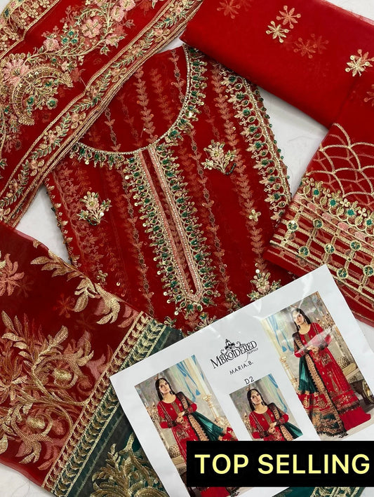 4PC RED FANCY HEAVY EMBROIDERY WORK PREMIUM STUFF