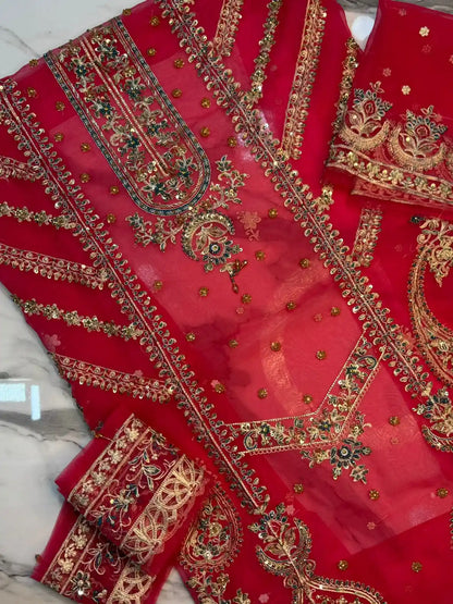 4PC PINK BRANDED FANCY SUIT FULLY EMBROIDERED WORK