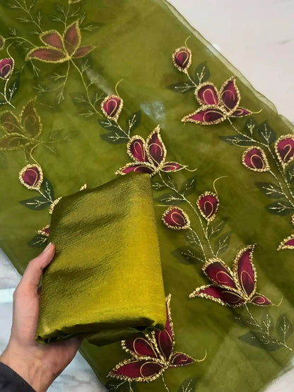 4PC MEHNDI ORGANZA HEAVY HAND PAINT FULLY GOTTA WORK
