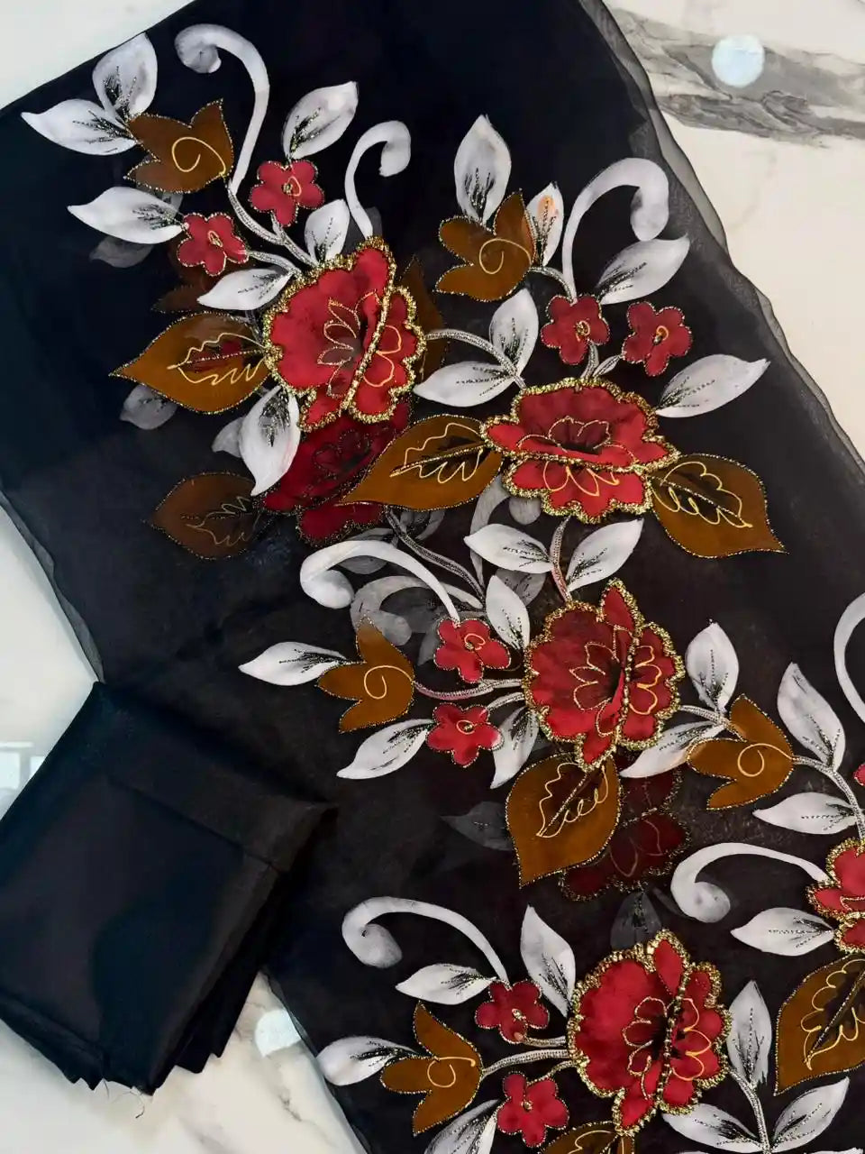 4PC BLACK ORGANZA HEAVY HAND PAINT FULLY GOTTA WORK