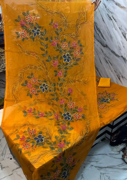4PC MUSTARD ORGANZA HEAVY HAND PAINT FULLY GOTTA WORK