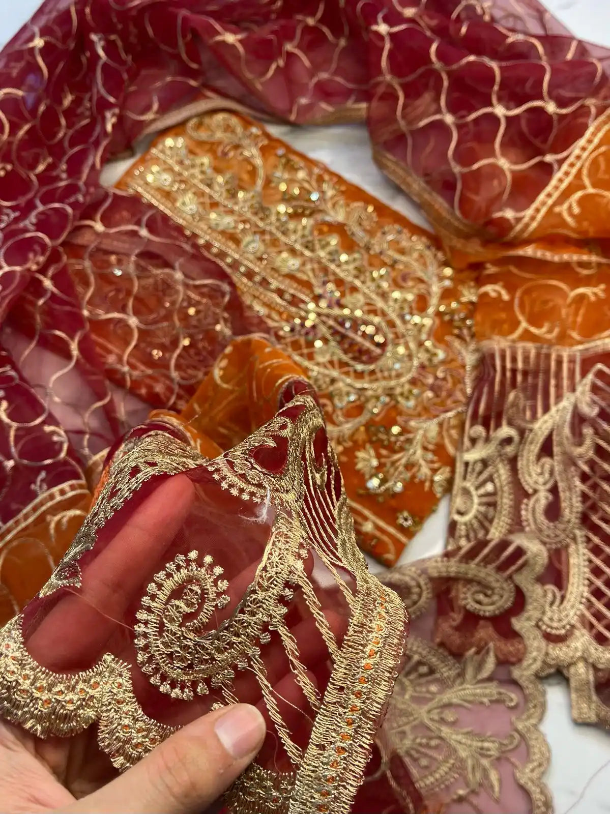 4PC ORANGE FANCY HEAVY EMBROIDERY WORK PREMIUM STUFF