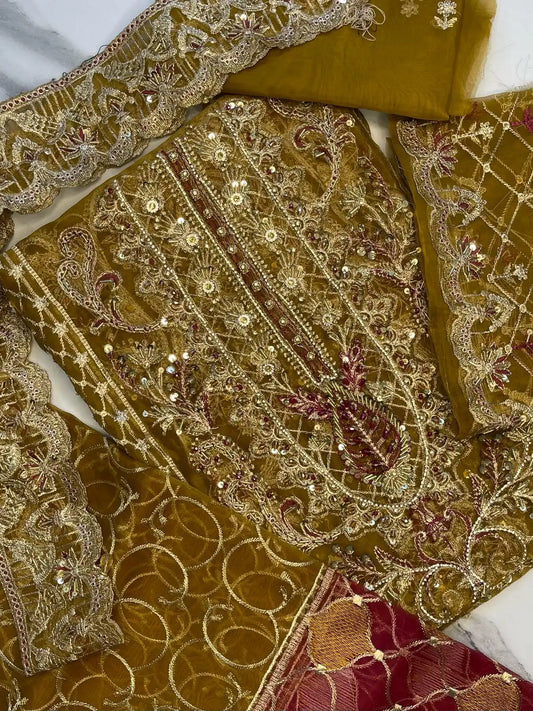 4PC MEHNDI FANCY HEAVY EMBROIDERY WORK PREMIUM STUFF