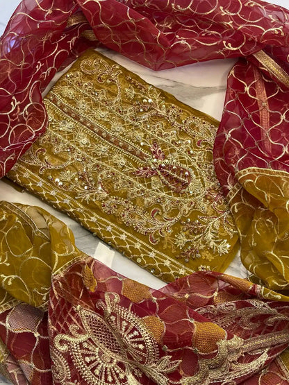 4PC MEHNDI FANCY HEAVY EMBROIDERY WORK PREMIUM STUFF