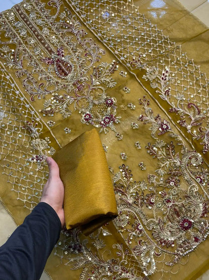 4PC MEHNDI FANCY HEAVY EMBROIDERY WORK PREMIUM STUFF