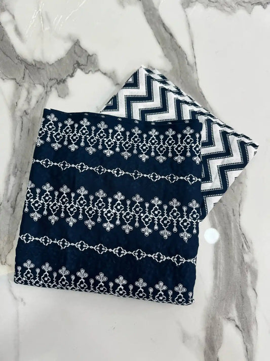 2PC LAWN BLUE CHICKEN KAARI EMBROIDERED