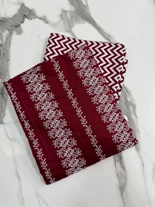 2PC LAWN MEHROON CHICKEN KAARI EMBROIDERED