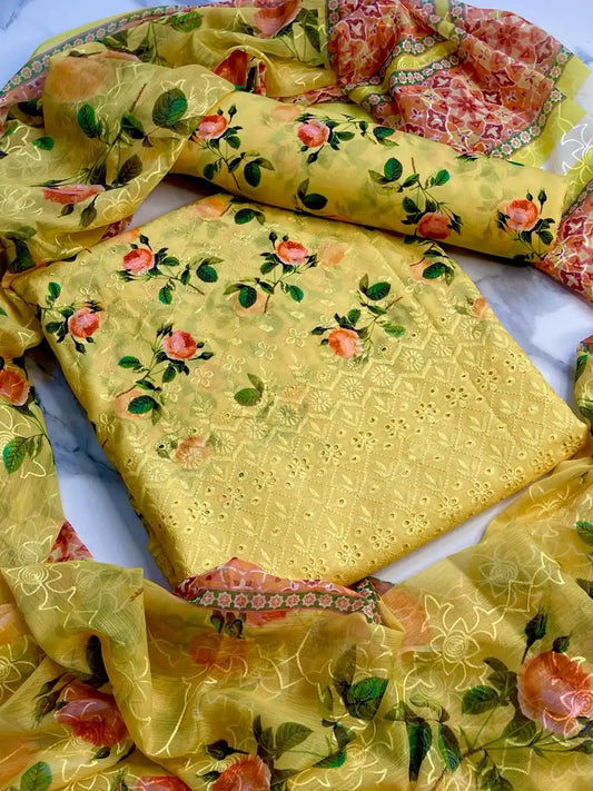 3PC SWISS LAWN CHICKEN KAARI HEAVY EMBROIDERED