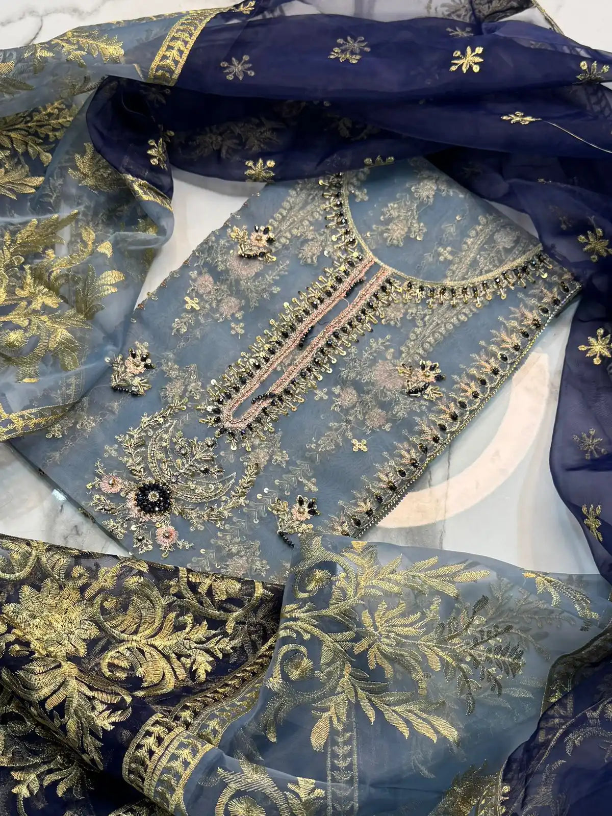 4PC GREY FANCY HEAVY EMBROIDERY WORK