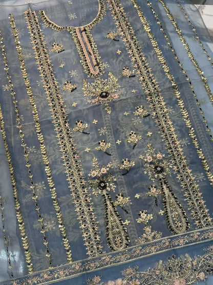 4PC GREY FANCY HEAVY EMBROIDERY WORK