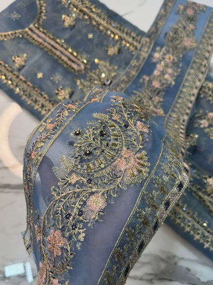 4PC GREY FANCY HEAVY EMBROIDERY WORK