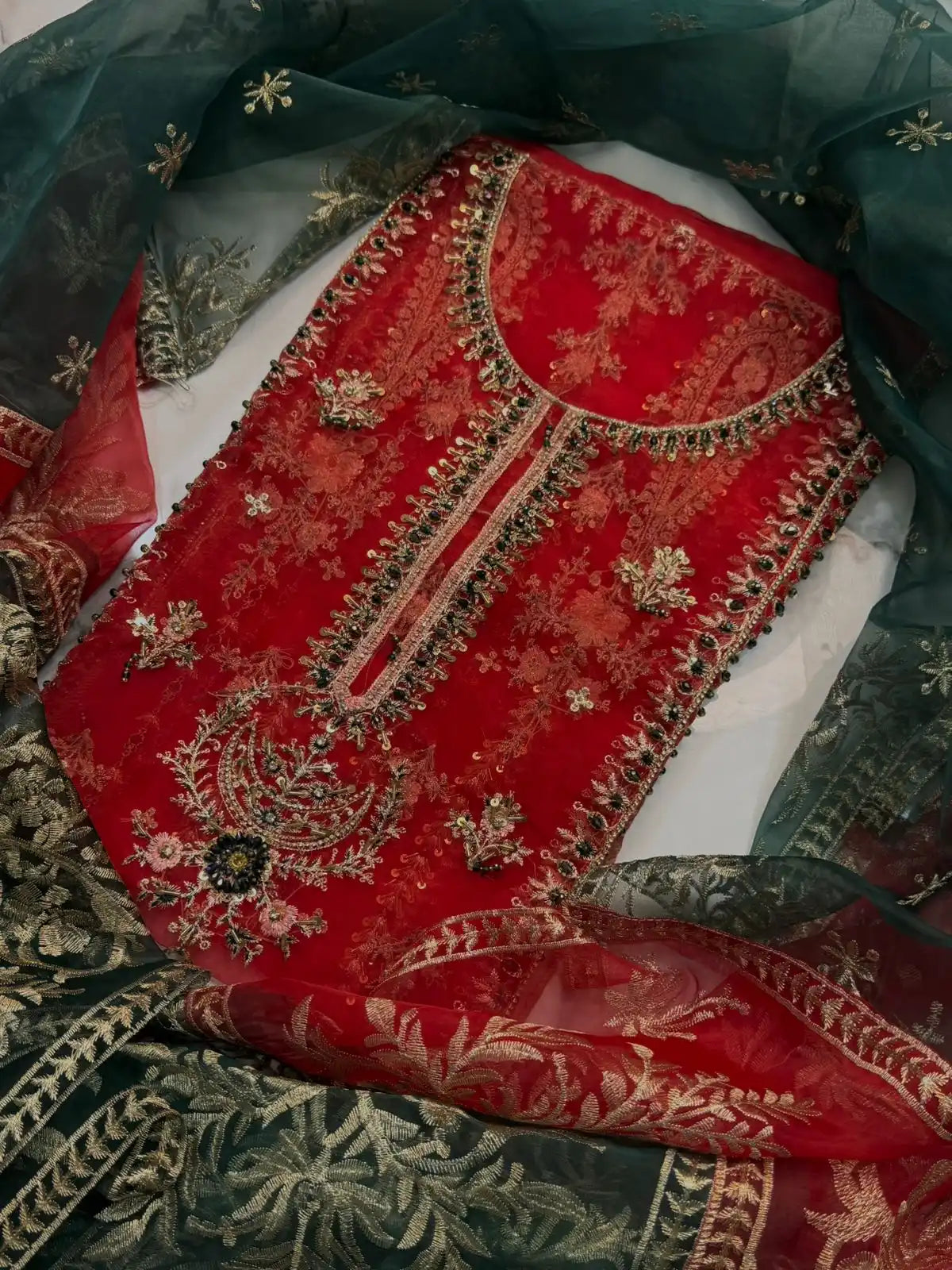 4PC RED FANCY HEAVY EMBROIDERY WORK