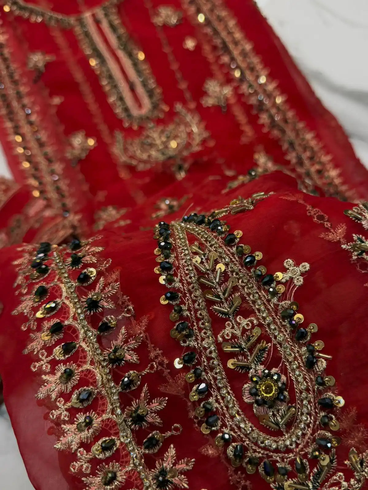 4PC RED FANCY HEAVY EMBROIDERY WORK