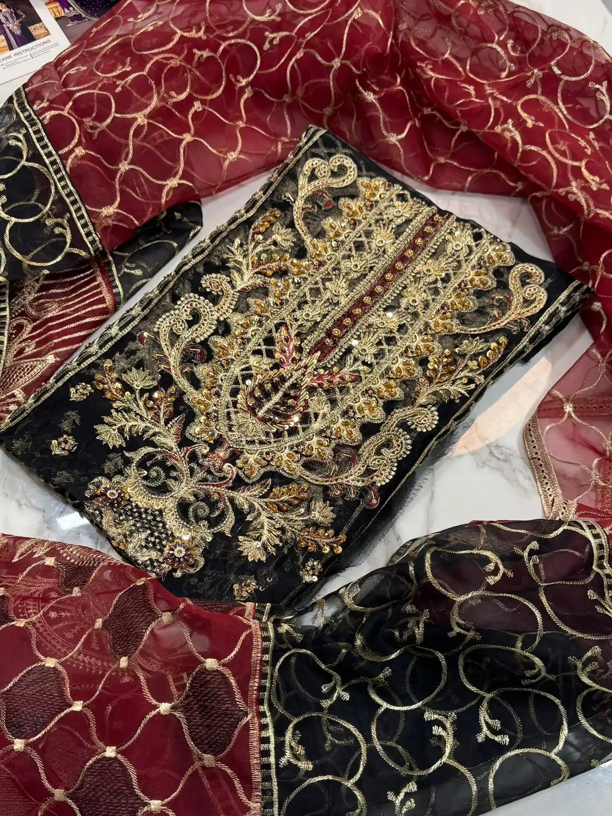 4PC BLACK FANCY HEAVY EMBROIDERY WORK