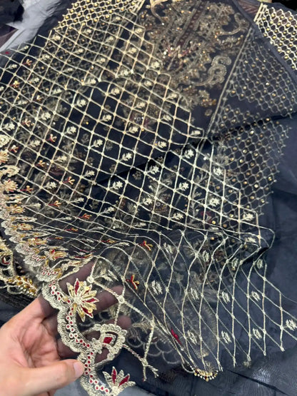 4PC BLACK FANCY HEAVY EMBROIDERY WORK