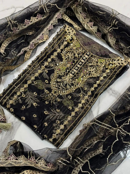 4PC BLACK FANCY HEAVY EMBROIDERY WORK