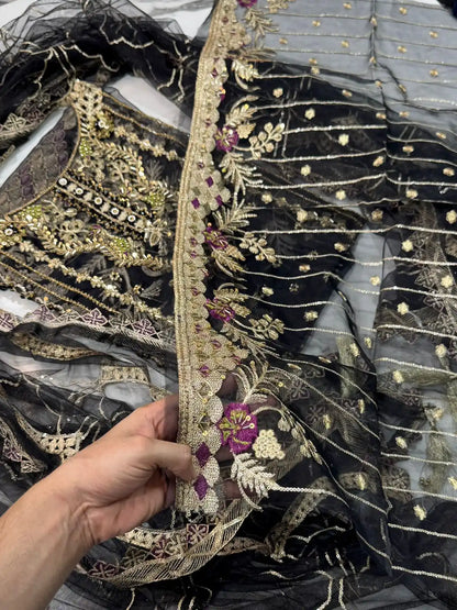 4PC BLACK FANCY HEAVY EMBROIDERY WORK