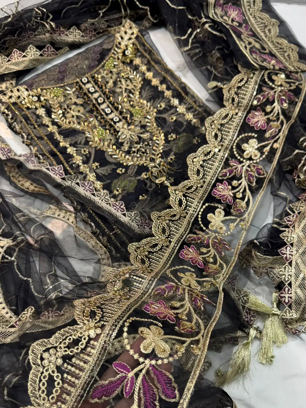 4PC BLACK FANCY HEAVY EMBROIDERY WORK