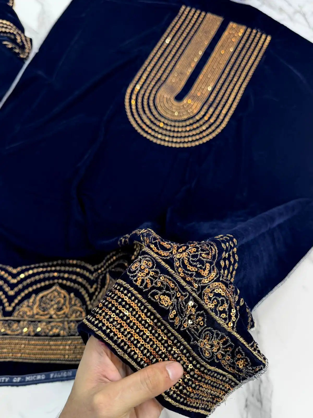 3PC BLUE PURE VELVET FANCY HEAVY EMBROIDERED