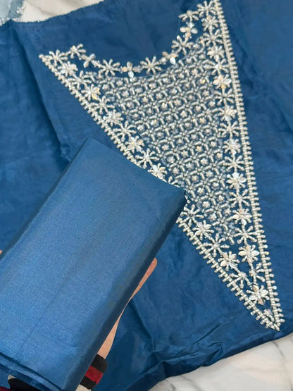 4PC ZINC RAW SILK FANCY SUIT FULLY EMBROIDERED WORK