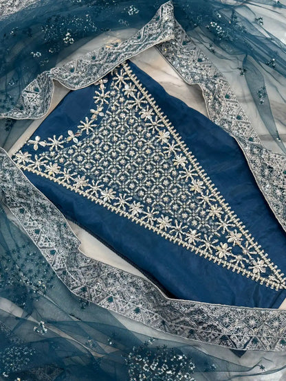 4PC ZINC RAW SILK FANCY SUIT FULLY EMBROIDERED WORK
