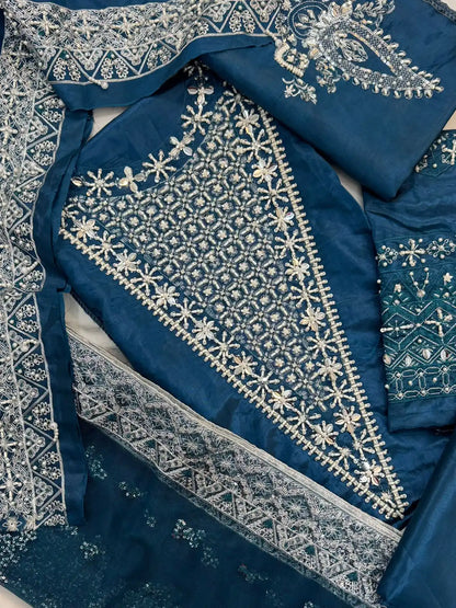 4PC ZINC RAW SILK FANCY SUIT FULLY EMBROIDERED WORK