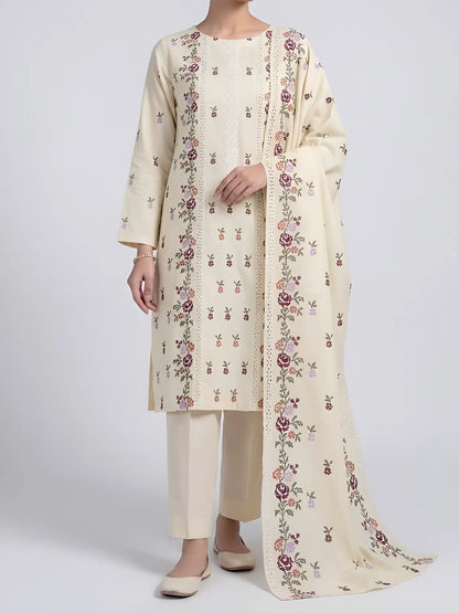 3PC PURE DHANAK ELEGANCE EMBROIDERED