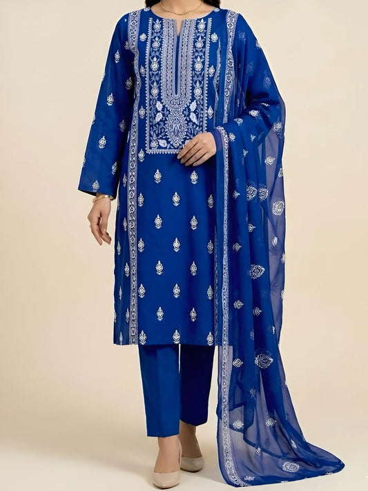 3PC PURE LAWN HEAVY. EMBROIDERED