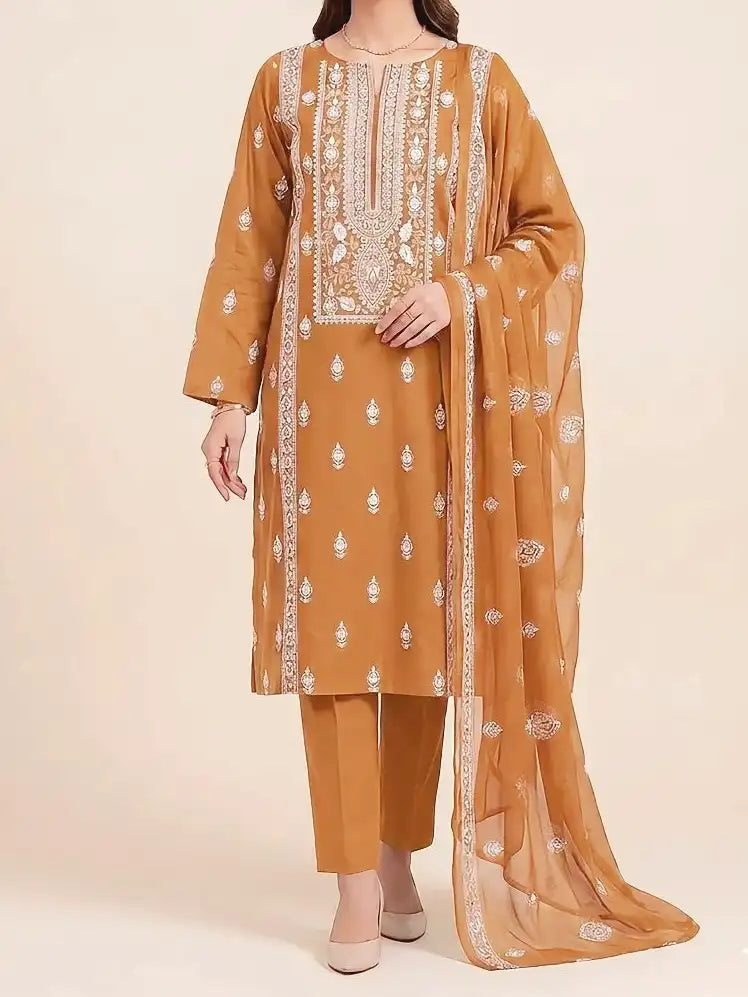 3PC PURE. LAWN .HEAVY EMBROIDERED