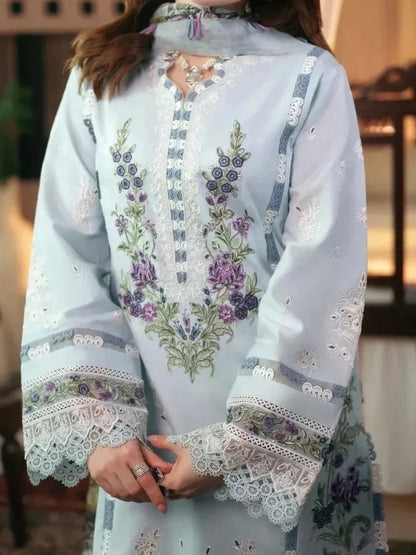 3PC PURE DHANAK HEAVY EMBROIDERED