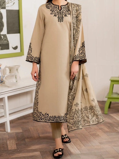 3PC PURE DHANAK HEAVY EMBROIDERED